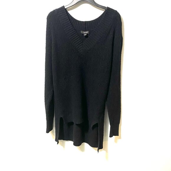 ANA A New Approach Womens M Ribbed Tunic Black Sweater V-Neck Oversized Knit - Picture 1 of 10